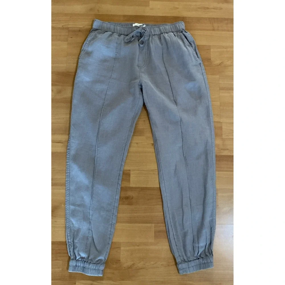 Cynthia Rowley Pants Womens Medium Gray 100% Linen Pull on Jogger Pockets Beach